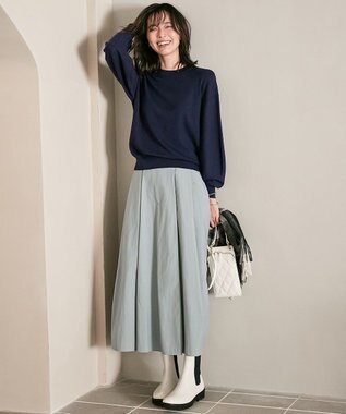 23区 【WEB限定】マットナイロンタフタ フレアスカート ブルーグレー