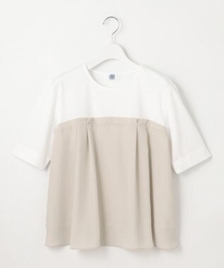 J.PRESS LADIES L 【洗える】ドッキングジャージー ビスチェライク プルオーバー オフ×ベージュ系