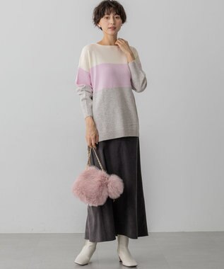 23区 S 【洗える】ウールカシミヤ カラーブロック チュニック ニット ライトピンク