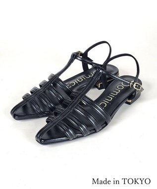 Dominic3 バイカラー Tストラップサンダル ブラック