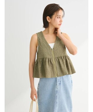 Green Parks ジャガードペプラムＺｉｐベスト Khaki