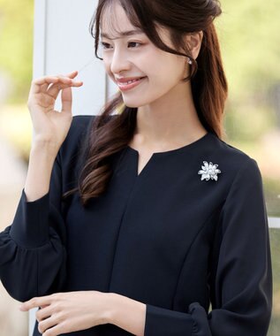 Tiaclasse L 【ストレッチジョーゼット】 シフォン袖ワンピース ネイビー