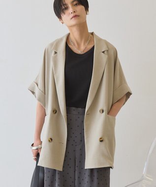AMERICAN HOLIC 【先行予約】【イージーケア】リネンライク半袖ジャケット Gray Beige