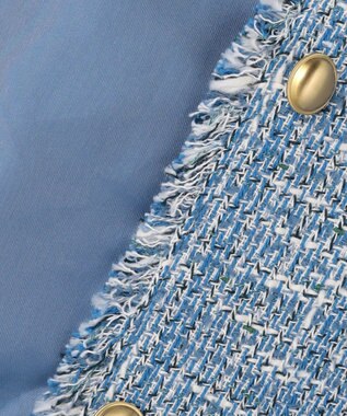 自由区 ファンシーノットツイードノーカラー ジャケット ブルー