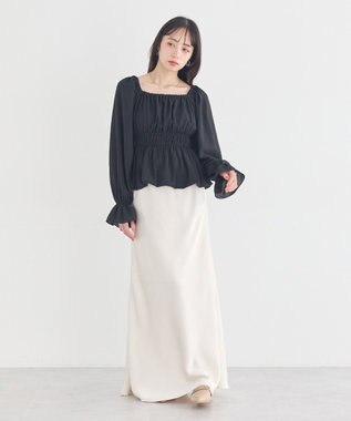 earth music&ecology バルーンヘムブラウス Black