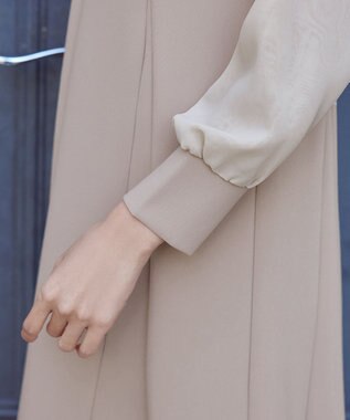 Tiaclasse L 【ストレッチジョーゼット】 シフォン袖ワンピース グレージュ