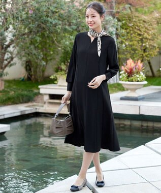 Tiaclasse L 【ストレッチジョーゼット】 シフォン袖ワンピース ブラック