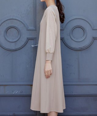 Tiaclasse L 【ストレッチジョーゼット】 シフォン袖ワンピース グレージュ