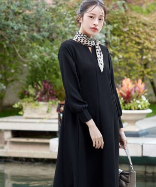 Tiaclasse L 【ストレッチジョーゼット】 シフォン袖ワンピース ブラック