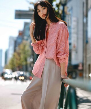 23区 L 【撥水加工/UVカット】キューティクルストレッチツイル ワイドパンツ ベージュ系