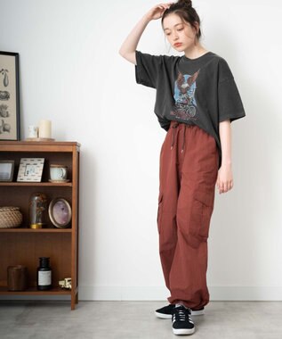 WEGO 【ウエストゴム】ナイロンイージーワイドカーゴパンツ ブラウン