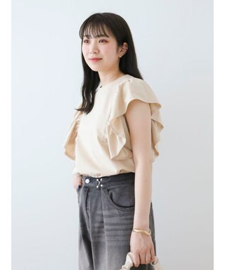 Green Parks ・ＳＵＧＡＲ　ＳＰＯＯＮ＜ＣＯＯＬ＞ラッフルスリーブＴＥＥ Beige