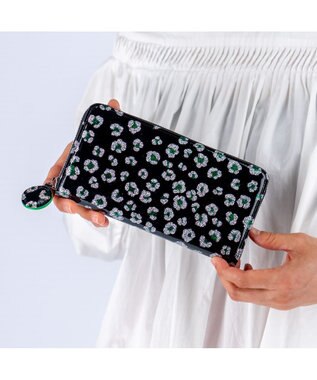 tsumori chisato CARRY グリッターフラワー ラウンドファスナー 長財布 ブラック