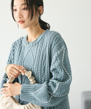 CRAFT STANDARD BOUTIQUE ハンドステッチケーブルニットチュニック Sax