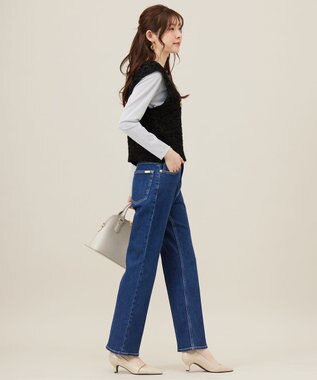 ANY SIS 【美Denimシリーズ】センタープレスセミフレア デニム インディゴ