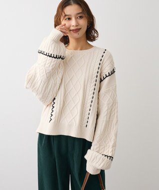 Green Parks ・ＥＬＥＮＣＡＲＥ　ＤＵＥ　ハンドステッチケーブルニッ Ivory