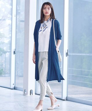 Tiaclasse 【吸水速乾・UVケア・洗える】ランダムリブカットソーカーディガン ターコイズ