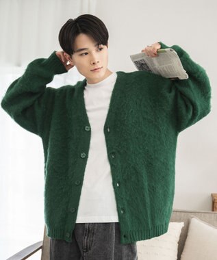 WEGO モヘアライクBIGカーディガン グリーン