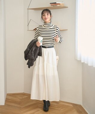 WEGO 【手洗い可】タートルネックニット ホワイトボーダー