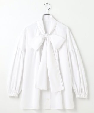 #Newans 【シワになりにくい/洗濯機可能/袖ゴム】ビッグリボンブラウス ホワイト
