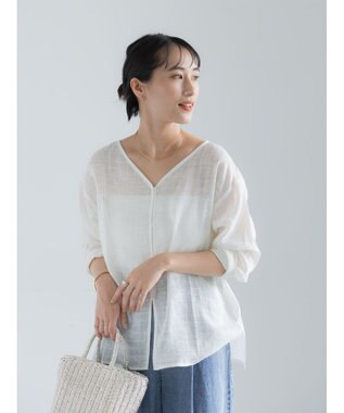 Te chichi レーヨンリネンメッシュシャツ オフホワイト