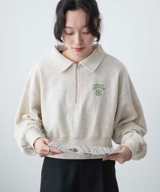 WEGO ハーフZIP襟付きショートスウェット オートミール