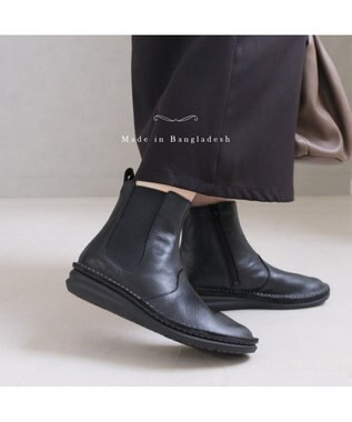 Pointer 本革軽量サイドゴアステッチショートブーツ ブラック