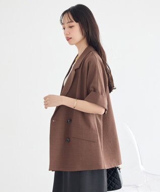 earth music&ecology 【セットアップ対応】リネンライクダブルジャケット Brown