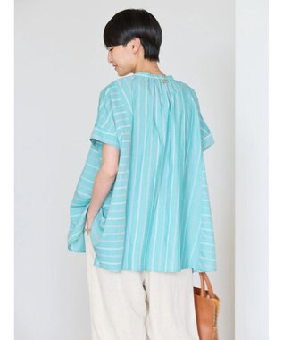 AMERICAN HOLIC 接触冷感フレンチスリーブ切り替えフレアブラウス Stripe Green