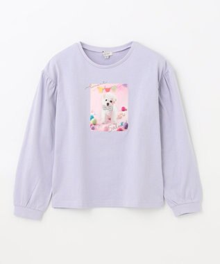 ANY KIDS フォトプリント 長袖 Ｔシャツ ラベンダー×イヌ