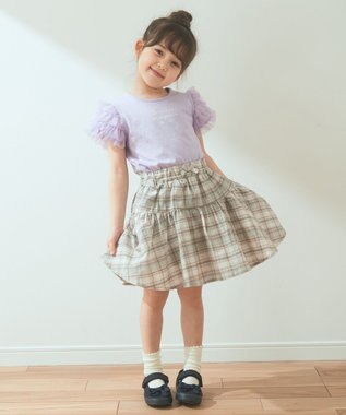 ANY KIDS 総柄スカパン エメラルドグリーン系×チェック