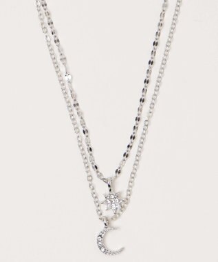 WEGO L2連ムーンキラキラネックレス シルバー