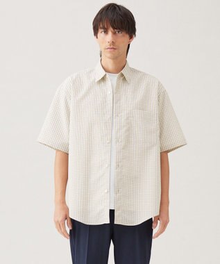 UNFILO MENS コットンライク 半袖シャツ【ギフトにもおすすめ】 ベージュチェック