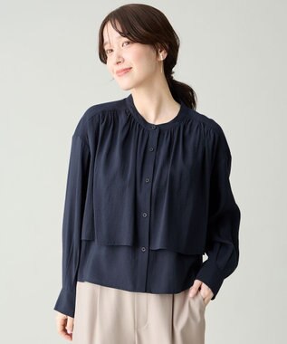 ANY ラッフルクロップドシャツ ネイビー