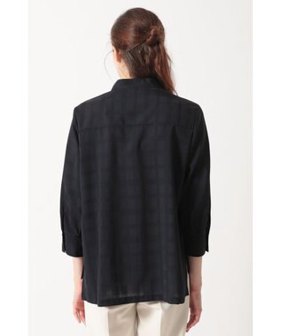 DAKS シャドーチェック 7分袖オーバーシャツ ネイビー