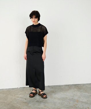 GRACE CONTINENTAL メッシュルーズニットトップ ブラック