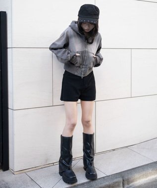 WEGO デニムショートフードブルゾン グレー