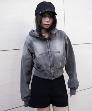 WEGO デニムショートフードブルゾン グレー