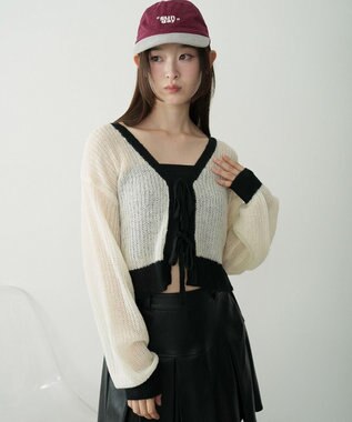 WEGO 【25年秋冬新作】モヘアタッチ2WAYリボンカーデ ホワイト