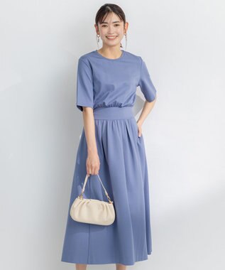 組曲 【接触冷感・洗える】美シルエットポンチ ワンピース ブルー系