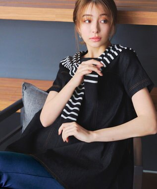 Tiaclasse 【洗える】デニムチュニックブラウス ブラック