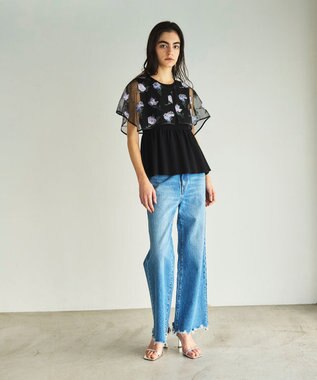 GRACE CONTINENTAL 刺繍ケープニットトップ ブラック