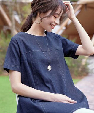Tiaclasse 【洗える】デニムチュニックブラウス ネイビー
