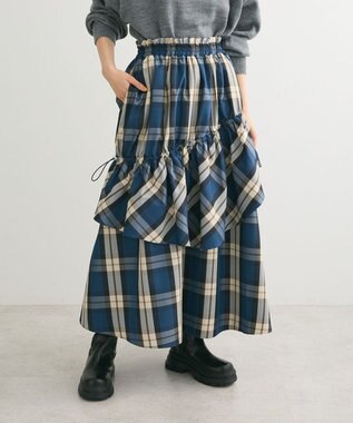 Green Parks ・ＳＵＧＡＲＳＰＯＯＮチェックドロストティアードスカー Blue