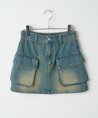 WEGO ヴィンテージウォッシュデニムカーゴミニスカート デニム中濃加工色