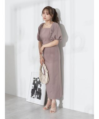 earth music&ecology 配色ステッチパフスリーブワンピース Black