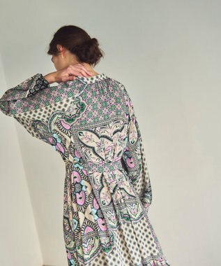 GRACE CONTINENTAL カフタンプリントロングワンピース ベージュ