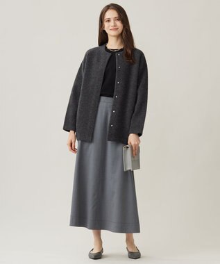 自由区 【洗える】TWラチネストレッチフレア スカート グレー