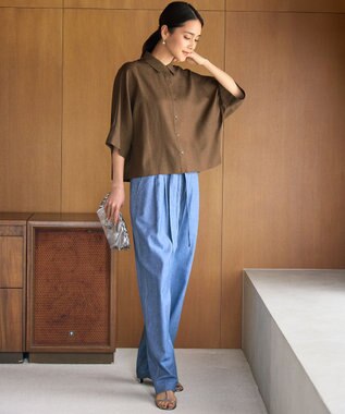 自由区 【カタログ掲載】コットンリネンシャンブレーテーパード パンツ ライトブルー系