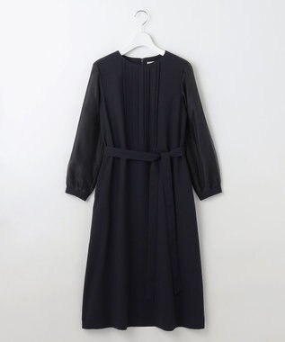 J.PRESS LADIES 【洗える】ノルディス2wayジョーゼット タックディテール ワンピース ネイビー系